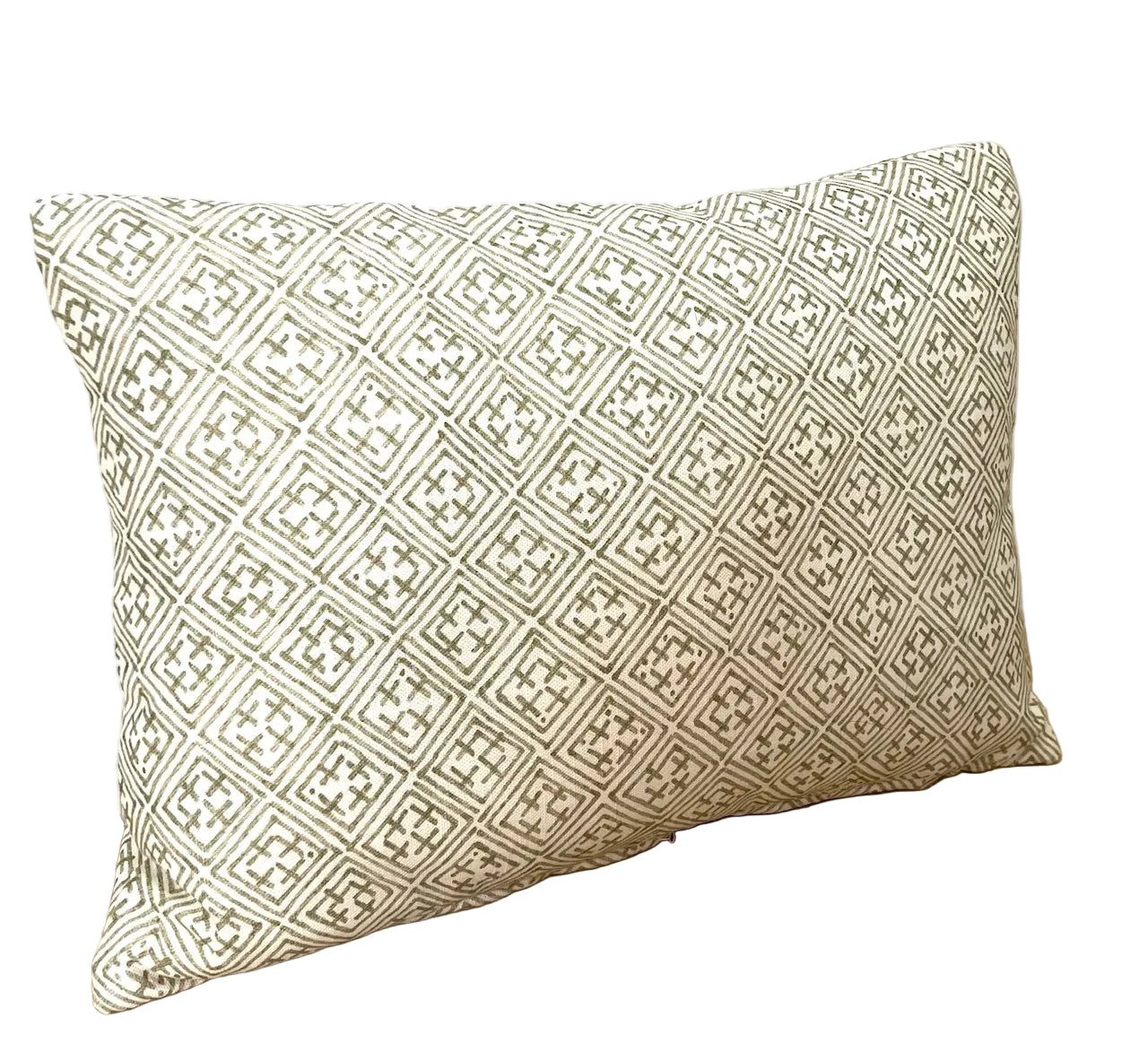 Spring Green Thibaut Design Laos Pattern in cotton and linen blend. Down Insert Included. Lumbar Size 12” x 18”