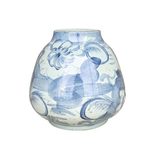 Blue & White.. Porcelain Mandarin Pot Silla Flower Motif