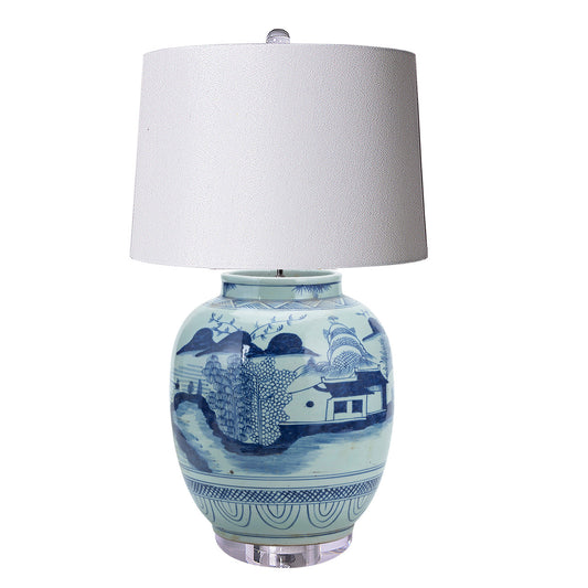 Lamp With Mountain Village Lantern Jar